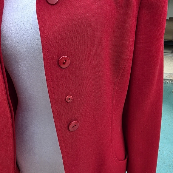 Vintage Genny Made In Italy 100% Wool Red Blazer With Beaded Buttons- SZ 10 - Picture 4 of 16